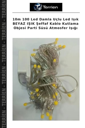 10m 100 Led Damla Uçlu Led Işık BEYAZ IŞIK Şeffaf Kablo Kutlama Objesi Parti Süsü Atmosfer Işığı
