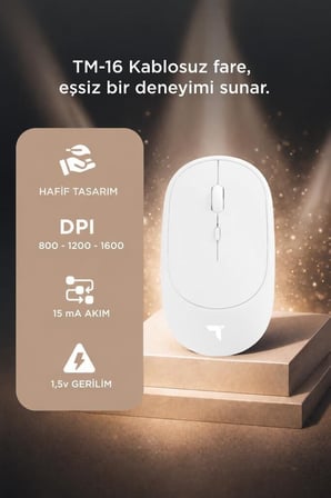 Özel Üretim Çalışma Ofis Donanım Mouse Çift Modlu Sessiz Kablosuz Fare TM16 Beyaz
