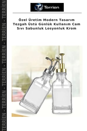 Özel Üretim Modern Tasarım Tezgah Üstü Günlük Kullanım Cam Sıvı Sabunluk Losyonluk Krom