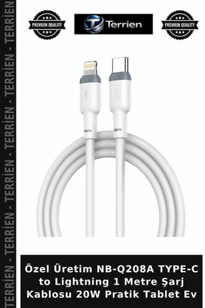 Özel Üretim NB-Q208A TYPE-C to Lightning 1 Metre Şarj Kablosu 20W Pratik Tablet Ev
