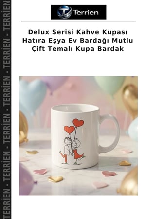 Delux Serisi Kahve Kupası Hatıra Eşya Ev Bardağı Mutlu Çift Temalı Kupa Bardak