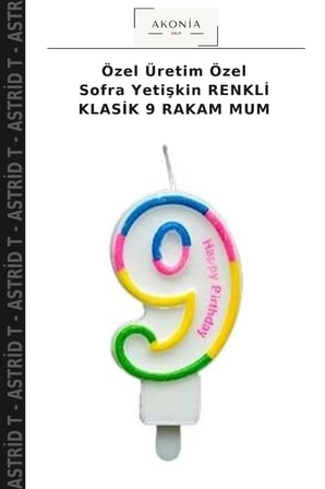 Özel Üretim Özel Sofra Yetişkin RENKLİ KLASİK 9 RAKAM MUM
