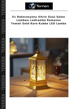 Ev Dekorasyonu Vitrin Süsü Salon Lambası LedLamba Ramazan Temalı Gold Kare Kubbe LED Lamba