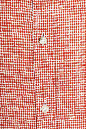 Erkek Kiremit Kısa Kol Yazlık Gömlek Ekoseli Slim Fit Düğme Yaka Pamuklu İnce Kumaş JEANS 7168