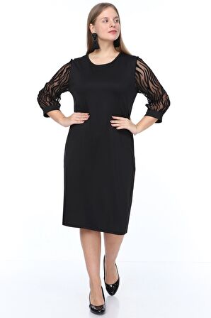 Zebra Flok Kol Büyük Beden Elbise 5E-900