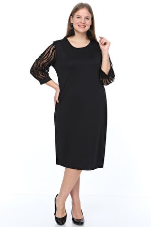 Zebra Flok Kol Büyük Beden Elbise 5E-900