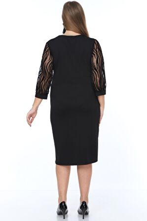 Zebra Flok Kol Büyük Beden Elbise 5E-900