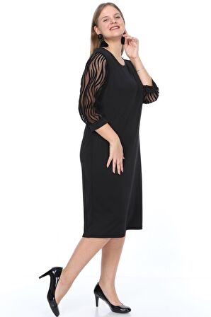 Zebra Flok Kol Büyük Beden Elbise 5E-900