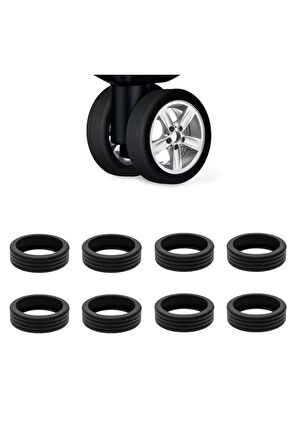 Silikon Aşınmaya Dayanıklı Ses Önleyici Bavul Tekerlek Kılıfı Düz Kalıp-AL4548 8 Adet Siyah