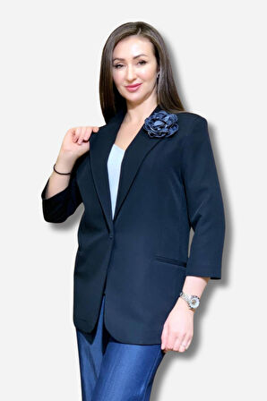 Gül Aksesuarlı Tasarım Blazer Ceket