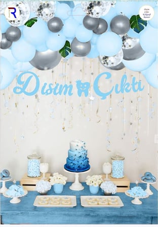 Delux Serisi Parti Dekor Kutlamalar DİŞİM ÇIKTI MAVİ KALİGRAFİ BANNER