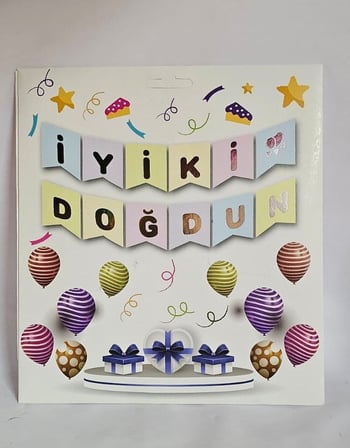 Özel Seri Etkinlik Süsleme Yaş Günü İYİ Kİ DOĞDUN MAKARON GÜMÜŞ VARAKLI BANNER