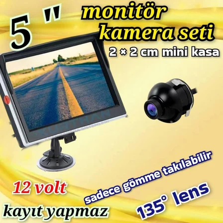 1 ADET 19 MM.  MİNİ KAMERA VE 5 İNÇ MONİTÖR KAYIT YAPMAZ 12 VOLT