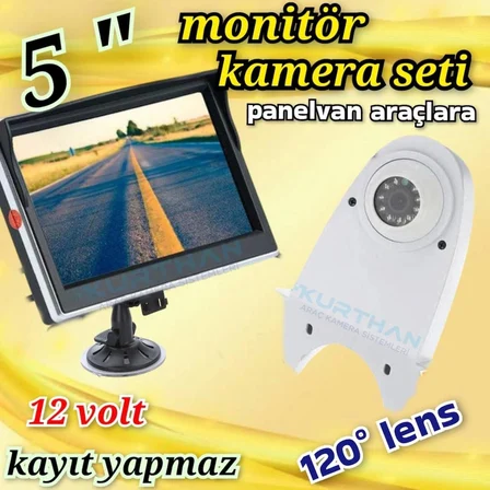 1 ADET BEYAZ TEPE KAMERA VE 5 İNÇ MONİTÖR 12 V KAYIT YAPMAZ