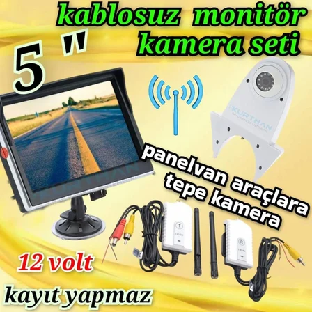 KABLOSUZ BEYAZ TEPE KAMERA VE 5 İNÇ EKRAN 12 VOLT KAYIT YAPMAZ