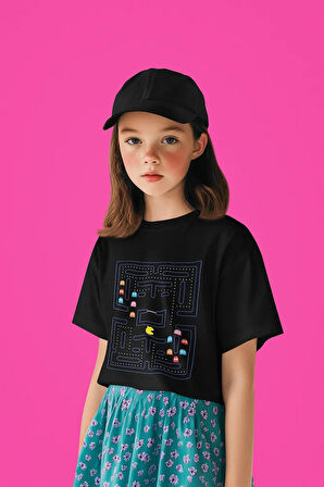 Pacman Baskılı Unisex Oyun Çocuk Tişört (1-12 YAŞ)