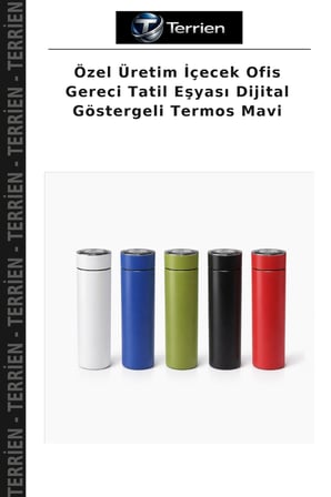 Özel Üretim İçecek Ofis Gereci Tatil Eşyası Dijital Göstergeli Termos Mavi