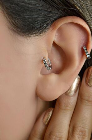 Mini Halka Yıldız Tragus Piercing Helix Kıkırdak Gümüş Renkli