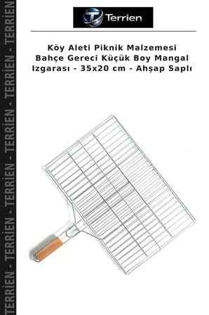 Köy Aleti Piknik Malzemesi Bahçe Gereci Küçük Boy Mangal Izgarası - 35x20 cm - Ahşap Saplı