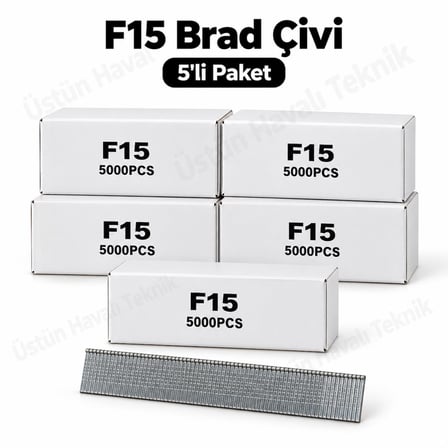 5' Li Paket - F Tipi Tabanca Çivisi F15 / 5.000 Adet - F/J/8/E/TIPIN/TYPE47 Serisi Kesik Başlı Çivi