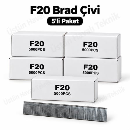 5' Li Paket - F Tipi Tabanca Çivisi F20 / 5.000 Adet - F/J/8/E/TIPIN/TYPE47 Serisi Kesik Başlı Çivi