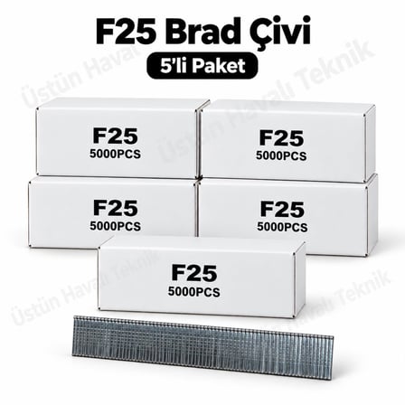 5' Li Paket - F Tipi Tabanca Çivisi F25 / 5.000 Adet - F/J/8/E/TIPIN/TYPE47 Serisi Kesik Başlı Çivi