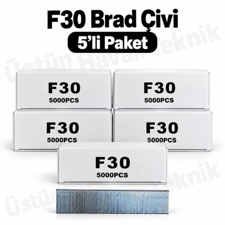 5' Li Paket - F Tipi Tabanca Çivisi F30 / 5.000 Adet - F/J/8/E/TIPIN/TYPE47 Serisi Kesik Başlı Çivi
