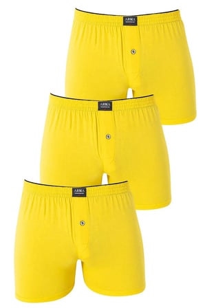 Özel Üretim Alt Giyim Pijama Gündelik Erkek Sarı Düğmeli Boxer 3'lü Paket %100 Pamuklu Penye