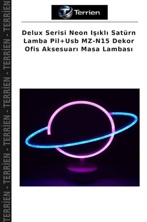Delux Serisi Neon Işıklı Satürn Lamba Pil+Usb MZ-N15 Dekor Ofis Aksesuarı Masa Lambası
