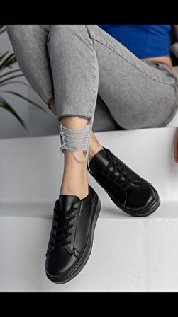 Modatalika Kadın Bağcıklı Termo Taban Sneaker Deri Spor Ayakkabı