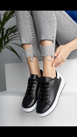 Modatalika Kadın Bağcıklı Termo Taban Sneaker Deri Spor Ayakkabı