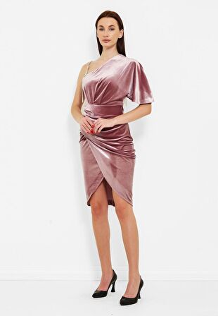 MODATALİKA Kadın Sağ Omuz Taş Detaylı Gece Elbisesi