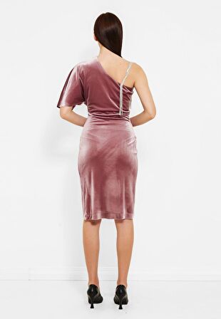 MODATALİKA Kadın Sağ Omuz Taş Detaylı Gece Elbisesi