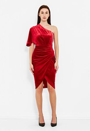 MODATALİKA Kadın Sol Omuz Taş Detaylı Gece Elbisesi