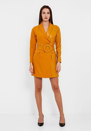 MODATALİKA Kadın Tasarım Suni Deri Kemerli Kısa Elbise