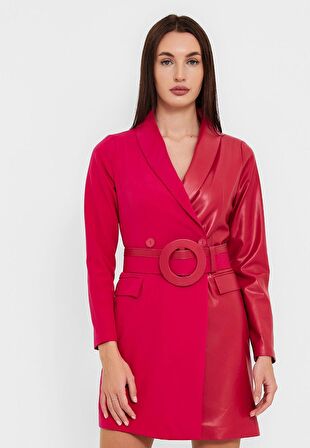 MODATALİKA Kadın Tasarım Suni Deri Kemerli Kısa Elbise