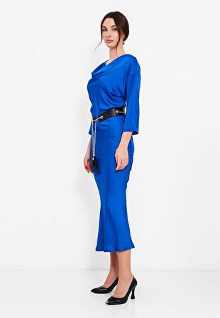 MODATALİKA Kadın Kemer Hediyeli Saten Elbise