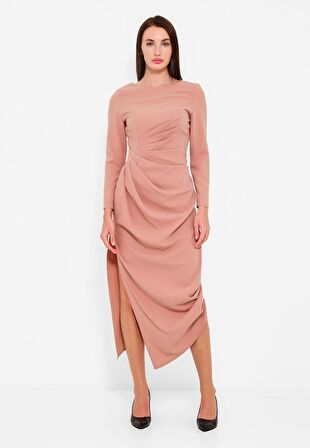 MODATALİKA Kadın Asimetrik Kesim Büzgü Detaylı Elbise