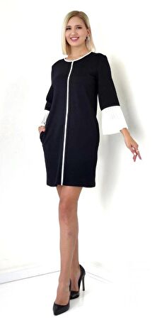 Modatalika Kadın Mini Boy Truvakar Kol Biye Detaylı Şık Elbise