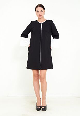 Modatalika Kadın Mini Boy Truvakar Kol Biye Detaylı Şık Elbise