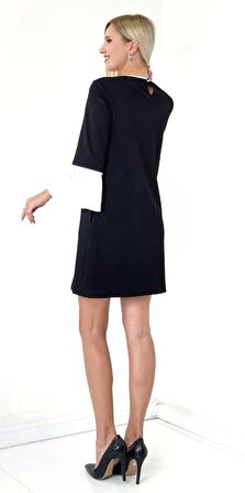 Modatalika Kadın Mini Boy Truvakar Kol Biye Detaylı Şık Elbise