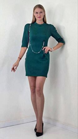 Modatalika Scuba Kumaş Aksesuar Detaylı Mini Tasarım Elbise