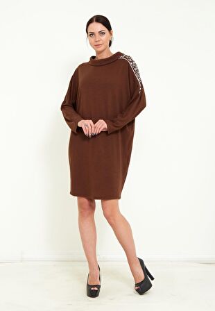 Modatalika Kadın Triko Taş İşlemeli Tasarım Midi Elbise