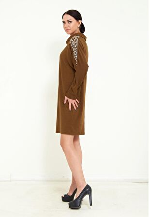 Modatalika Kadın Triko Taş İşlemeli Tasarım Midi Elbise