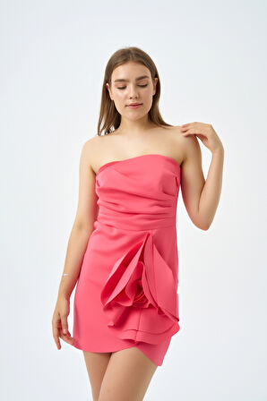 Modatalika Kadın Scuba Kumaş Gül Detaylı Mini Abiye Elbise