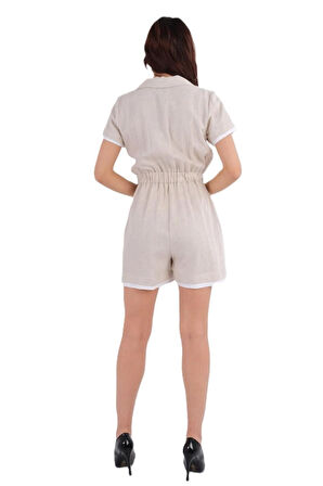 Modatalika Kadın Cep Biye Detaylı Spor Şort Tulum