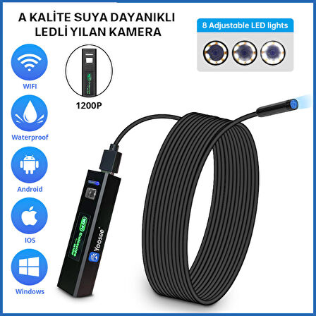 Yoosee 5MT Wifi Li Çift Lens ve Işıklı FULL HD Çift Kameralı Endeskop Boroskop Yılan Kamera