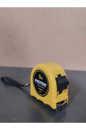 5 Metre X 25 Mm Sert Abs Plastik Metal Şerit Metre Sarı Renk Fren Düğmeli Silikon Kuşaklı