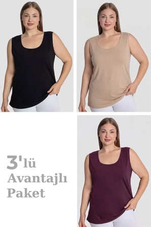 Nefes Alan Günlük Giyim Dört Mevsim Kadın Pamuklu Büyük Beden Kalın Askılı Atlet 3'lü Paket