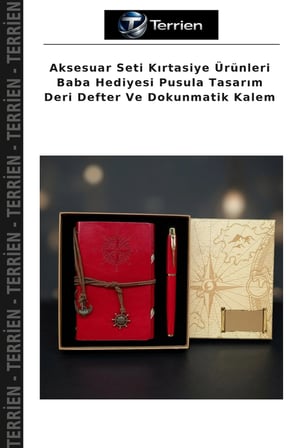 Aksesuar Seti Kırtasiye Ürünleri Baba Hediyesi Pusula Tasarım Deri Defter Ve Dokunmatik Kalem